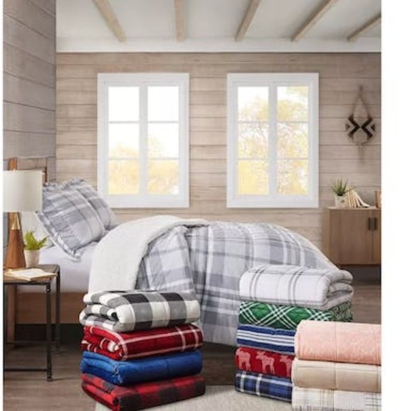 PREMIER Comfort Reversible Velvet to Sherpa Comforter Set, King, Various Colors - Picture 2 of 2